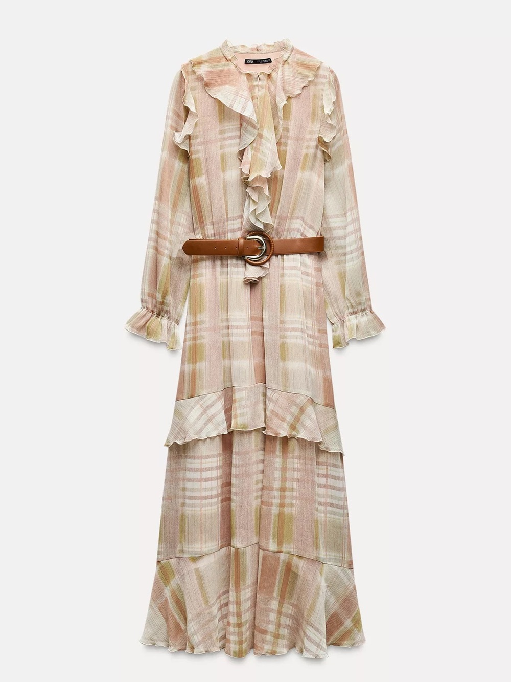 Tiered Ruffle Maxi Dress in Blush Plaid